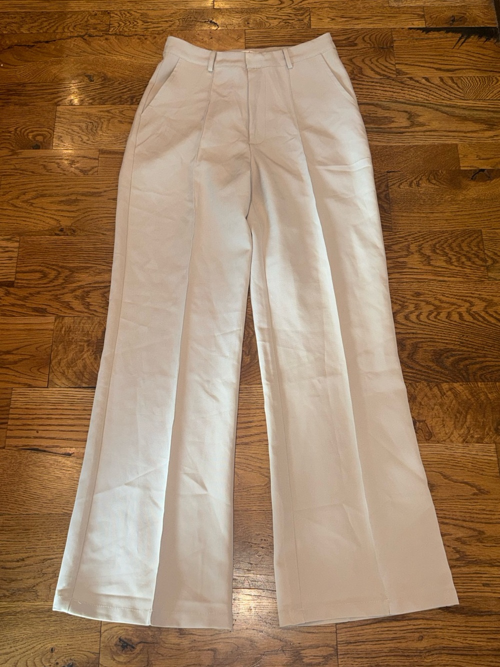 M.N.I. Los Angeles. High Rise Wide Leg Tailored Trousers. Beige. Size Medium.